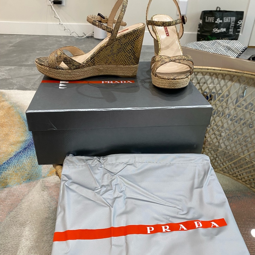 Prada gold snakeskin wedges size 37 mint condition! - Picture 2 of 7